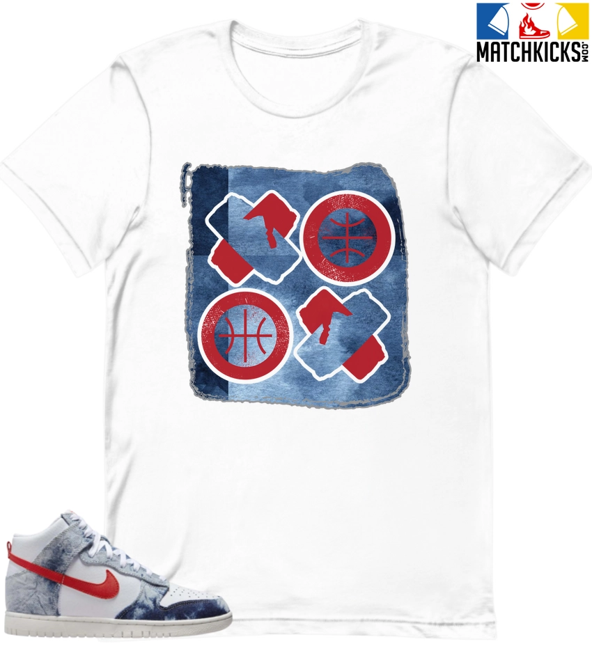T-Shirt - Nike Dunk High Washed Denim Pack - Sneaker-Matching T-Shirt (XOXO Basketball) 3 T-Shirt - Nike Dunk High Washed Denim Pack - Sneaker-Matching T-Shirt (XOXO Basketball)