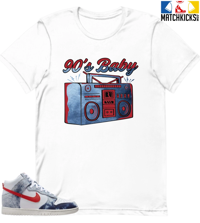 T-Shirt - Nike Dunk High Washed Denim Pack - Sneaker-Matching T-Shirt (90's Baby Radio) 3 T-Shirt - Nike Dunk High Washed Denim Pack - Sneaker-Matching T-Shirt (90's Baby Radio)