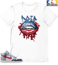 T-Shirt - Nike Dunk High Washed Denim Pack - Sneaker-Matching T-Shirt (Lips Drip)