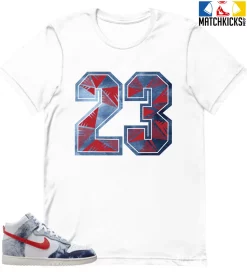 T-Shirt - Nike Dunk High Washed Denim Pack - Sneaker-Matching T-Shirt (23 Number Design 1)