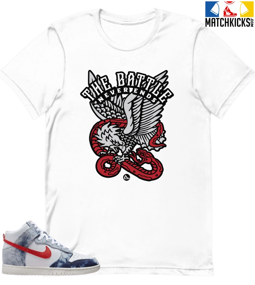T-Shirt - Nike Dunk High Washed Denim Pack - Sneaker-Matching T-Shirt (The Battle) 3 T-Shirt - Nike Dunk High Washed Denim Pack - Sneaker-Matching T-Shirt (The Battle)