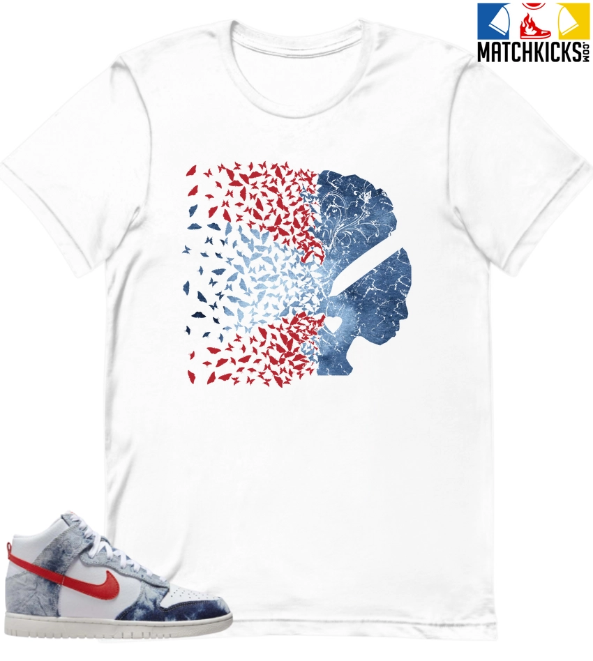 T-Shirt - Nike Dunk High Washed Denim Pack - Sneaker-Matching T-Shirt (Butterfly Lady) 3 T-Shirt - Nike Dunk High Washed Denim Pack - Sneaker-Matching T-Shirt (Butterfly Lady)