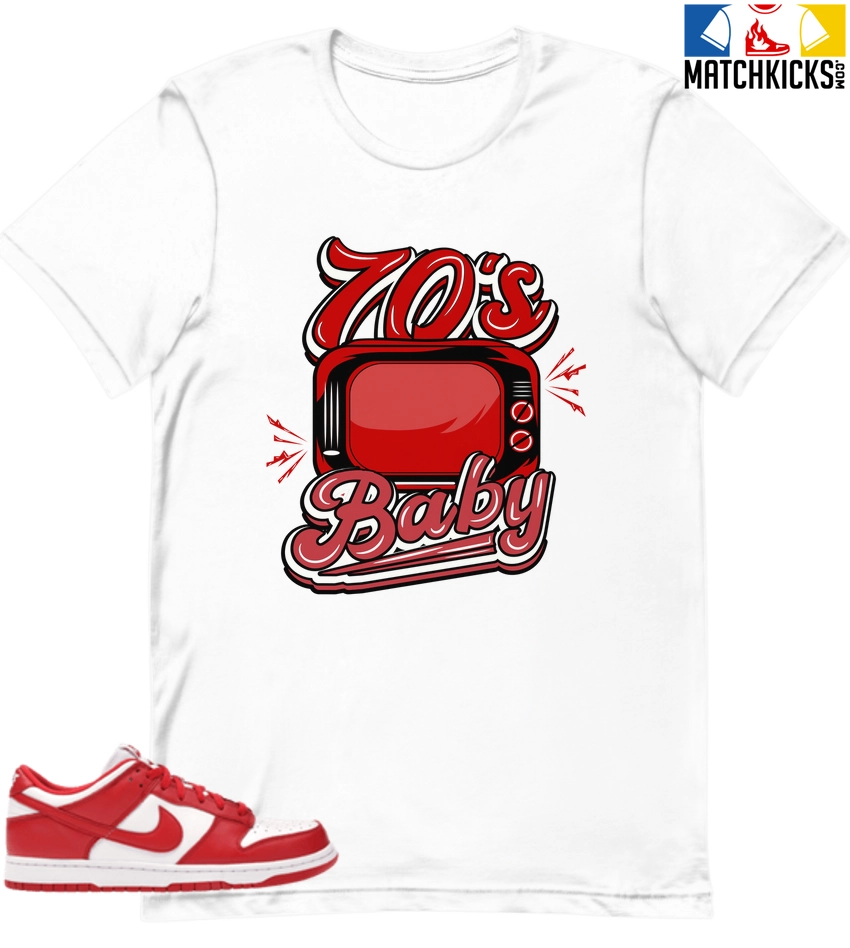 T-Shirt - Nike Dunk Low University Red (2020) - Sneaker-Matching T-Shirt (70's Baby) 3 T-Shirt - Nike Dunk Low University Red (2020) - Sneaker-Matching T-Shirt (70's Baby)