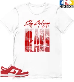 T-Shirt - Nike Dunk Low University Red (2020) - Sneaker-Matching T-Shirt (She Belongs To The Beach)