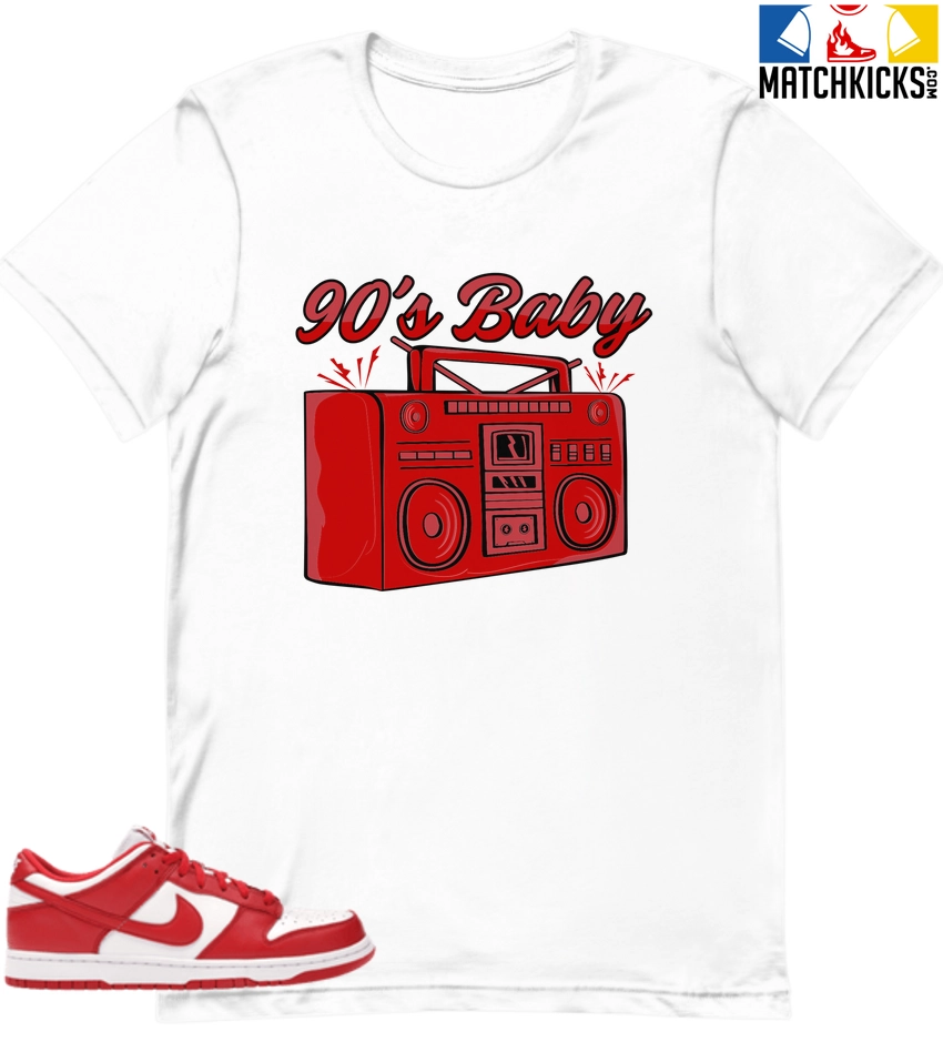 T-Shirt - Nike Dunk Low University Red (2020) - Sneaker-Matching T-Shirt (90's Baby Radio) 3 T-Shirt - Nike Dunk Low University Red (2020) - Sneaker-Matching T-Shirt (90's Baby Radio)