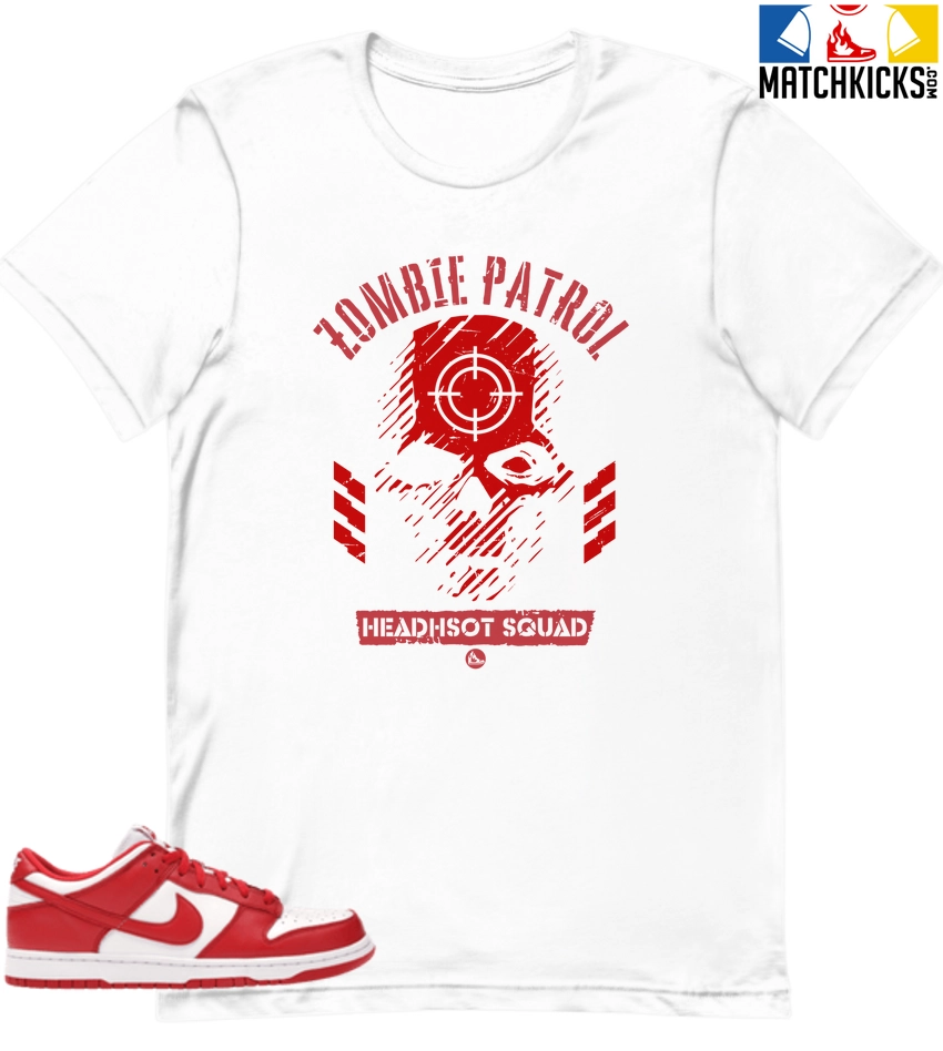 T-Shirt - Nike Dunk Low University Red (2020) - Sneaker-Matching T-Shirt (Zombie Patrol) 3 T-Shirt - Nike Dunk Low University Red (2020) - Sneaker-Matching T-Shirt (Zombie Patrol)