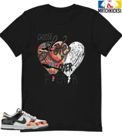 T-Shirt - Nike Dunk Low SE GS Sail Multi-Camo - Sneaker-Matching T-Shirt (Choose LOVE Over Fear)