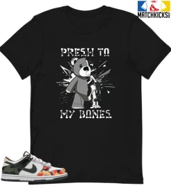 T-Shirt - Nike Dunk Low SE GS Sail Multi-Camo - Sneaker-Matching T-Shirt (Presh To Bones Bear)
