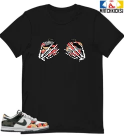 T-Shirt - Nike Dunk Low SE GS Sail Multi-Camo - Sneaker-Matching T-Shirt (Pumpkin Skeleton Hands)