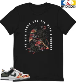 T-Shirt - Nike Dunk Low SE GS Sail Multi-Camo - Sneaker-Matching T-Shirt (Live With Honor Die With Purpose)