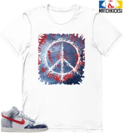 T-Shirt - Nike Dunk High Washed Denim Pack - Sneaker-Matching T-Shirt (Tie Dye Peace Sign)
