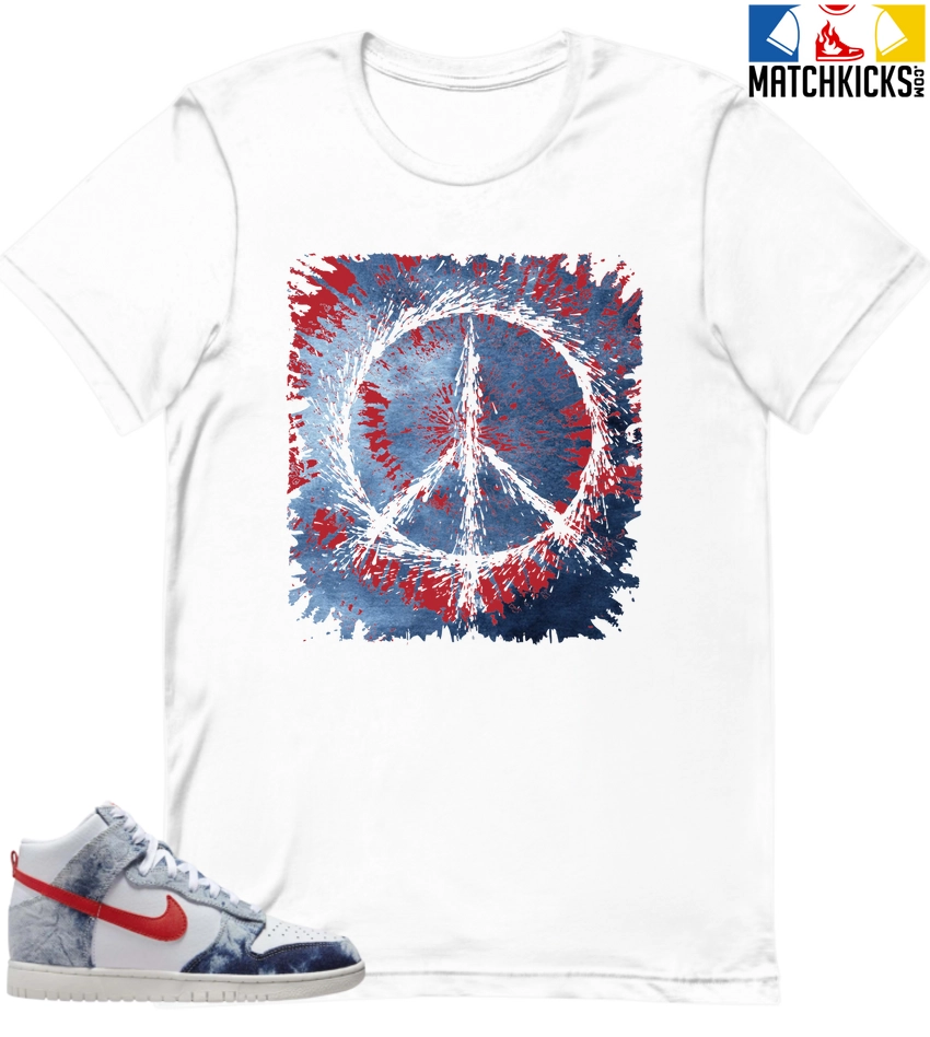 T-Shirt - Nike Dunk High Washed Denim Pack - Sneaker-Matching T-Shirt (Tie Dye Peace Sign) 3 T-Shirt - Nike Dunk High Washed Denim Pack - Sneaker-Matching T-Shirt (Tie Dye Peace Sign)