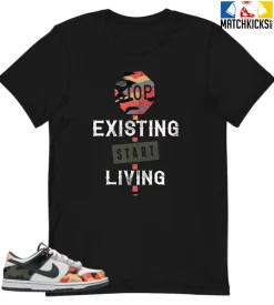 T-Shirt - Nike Dunk Low SE GS Sail Multi-Camo - Sneaker-Matching T-Shirt (Stop Existing Start Living)