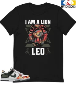 T-Shirt - Nike Dunk Low SE GS Sail Multi-Camo - Sneaker-Matching T-Shirt (Leo I Am A Lion)