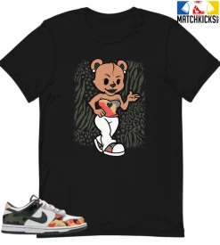 T-Shirt - Nike Dunk Low SE GS Sail Multi-Camo - Sneaker-Matching T-Shirt (Match Kicks Sexy Bear)