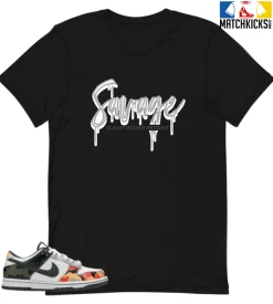T-Shirt - Nike Dunk Low SE GS Sail Multi-Camo - Sneaker-Matching T-Shirt (Savage Classy Bougie Ratchet)